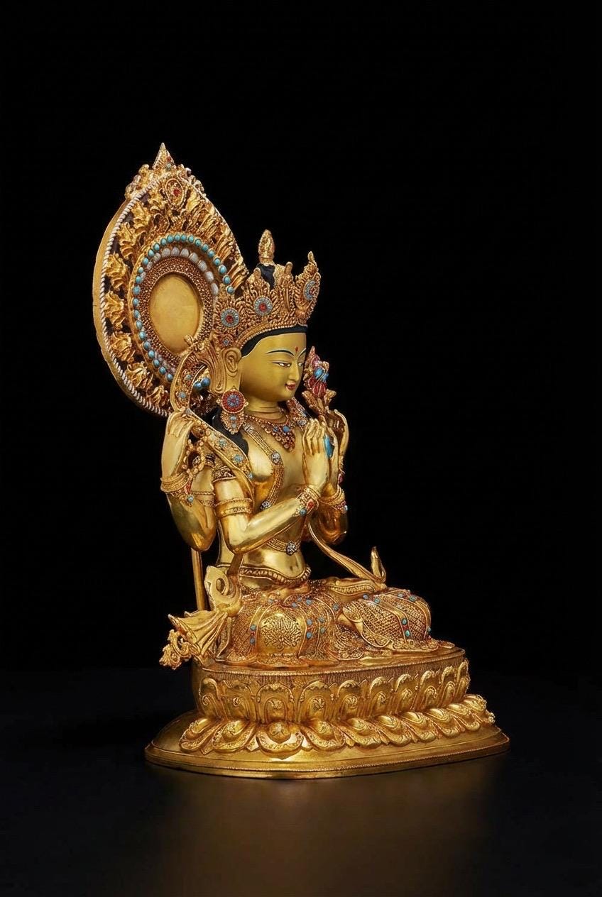Nepali Handmade 24k Gold Gilded Four-Armed Chenrezig Statue - Tibetan Avalokiteshvara Buddha - Copper Buddhist Altar Decor - Spiritual Gift