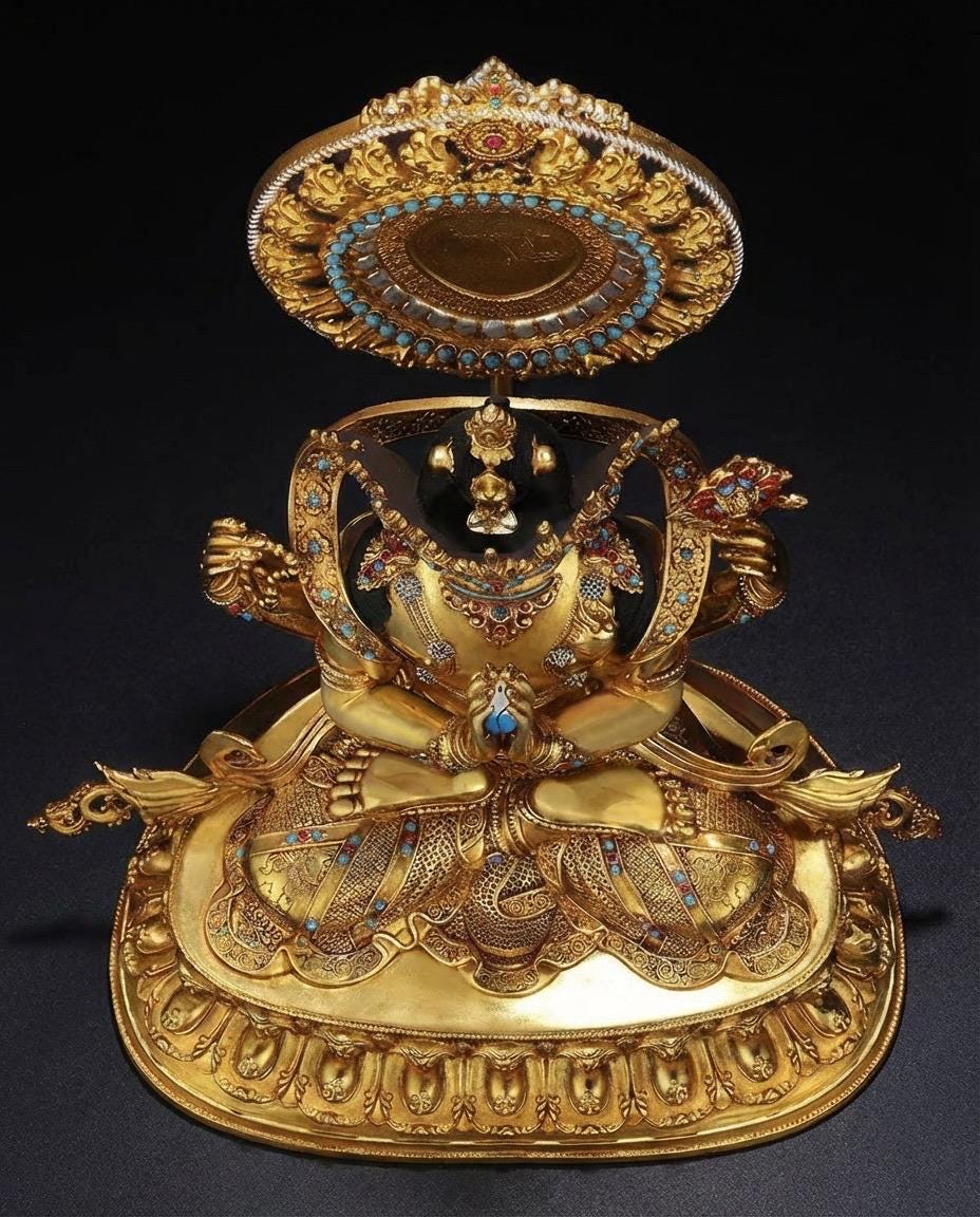 Nepali Handmade 24k Gold Gilded Four-Armed Chenrezig Statue - Tibetan Avalokiteshvara Buddha - Copper Buddhist Altar Decor - Spiritual Gift