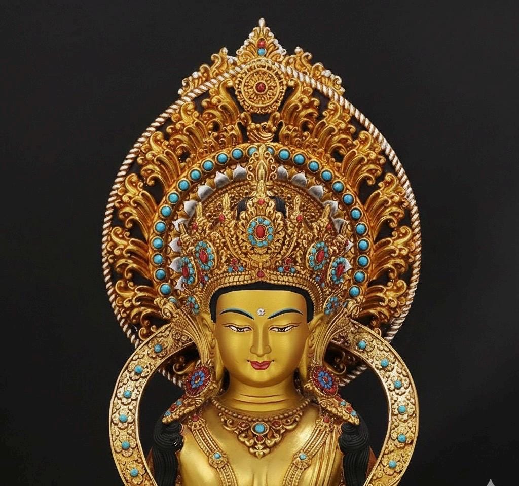 Amitayus Buddha Statue Nepal Gold Gilt Copper Long Life Buddha Statue Tibetan Buddhist Decor Buddha for Altar Home Meditation 10.6"-21.6"