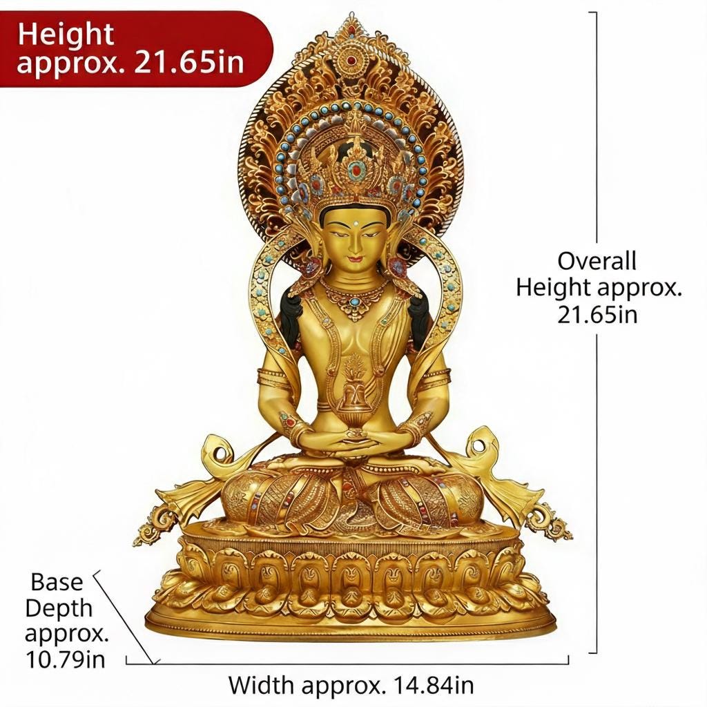 Amitayus Buddha Statue Nepal Gold Gilt Copper Long Life Buddha Statue Tibetan Buddhist Decor Buddha for Altar Home Meditation 10.6"-21.6"