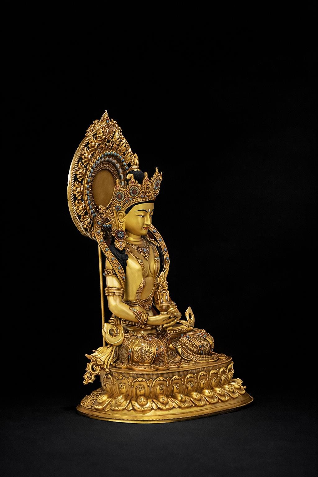 Amitayus Buddha Statue Nepal Gold Gilt Copper Long Life Buddha Statue Tibetan Buddhist Decor Buddha for Altar Home Meditation 10.6"-21.6"