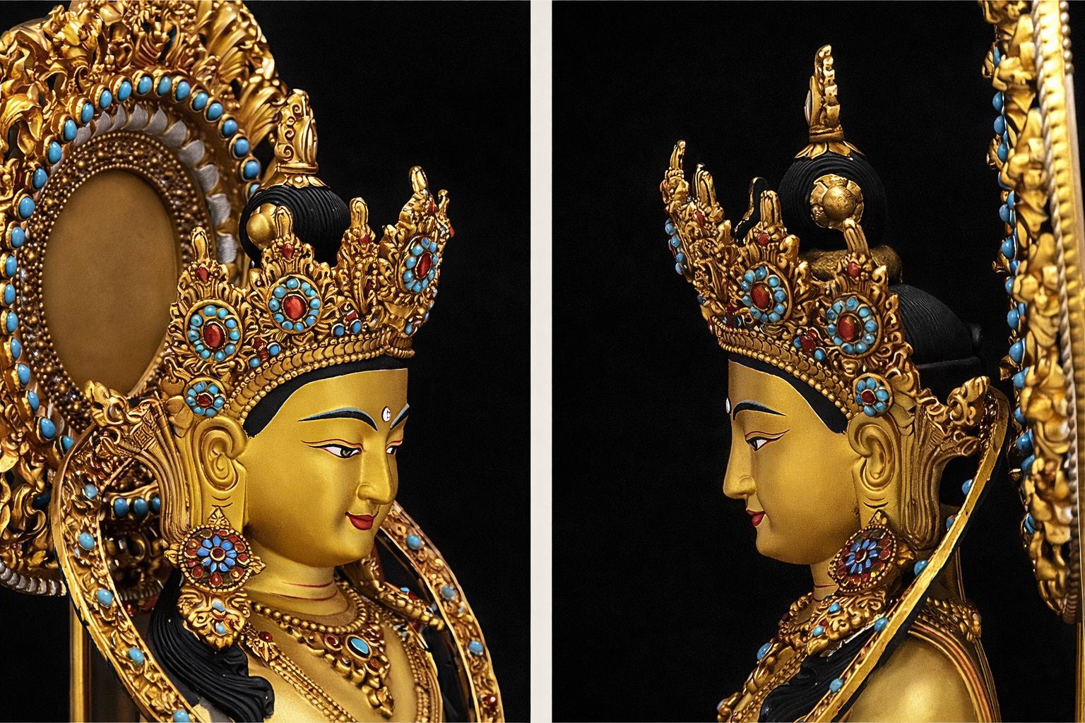Amitayus Buddha Statue Nepal Gold Gilt Copper Long Life Buddha Statue Tibetan Buddhist Decor Buddha for Altar Home Meditation 10.6"-21.6"