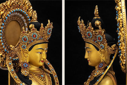 Amitayus Buddha Statue Nepal Gold Gilt Copper Long Life Buddha Statue Tibetan Buddhist Decor Buddha for Altar Home Meditation 10.6"-21.6"