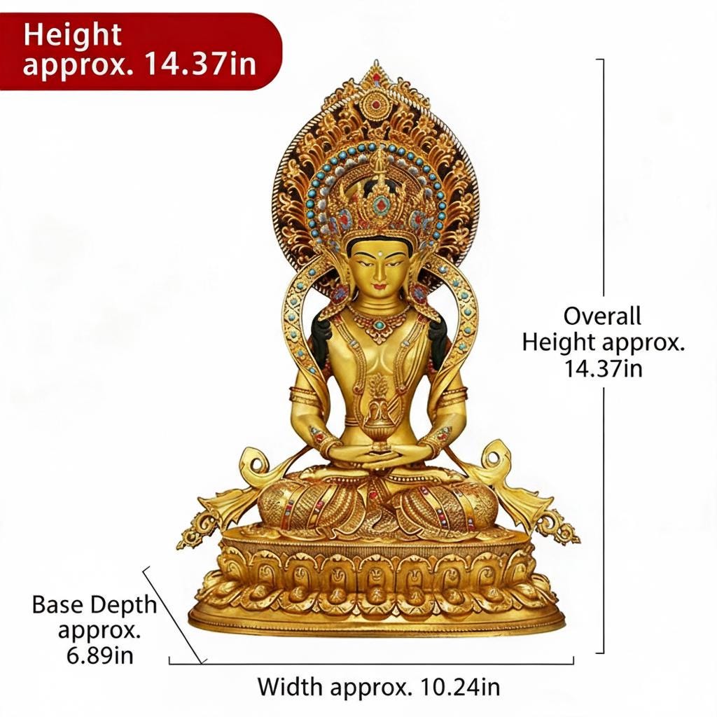 Amitayus Buddha Statue Nepal Gold Gilt Copper Long Life Buddha Statue Tibetan Buddhist Decor Buddha for Altar Home Meditation 10.6"-21.6"