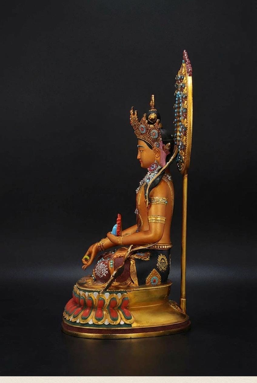 Painted Ksitigarbha Bodhisattva, Tibetan Gilded Copper Buddha Statue from Nepal, Earth Store Bodhisattva Altar Decor, Buddhist Ritual Art