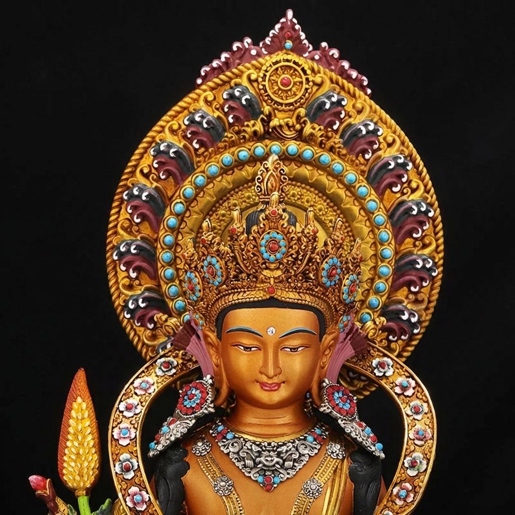 Painted Ksitigarbha Bodhisattva, Tibetan Gilded Copper Buddha Statue from Nepal, Earth Store Bodhisattva Altar Decor, Buddhist Ritual Art