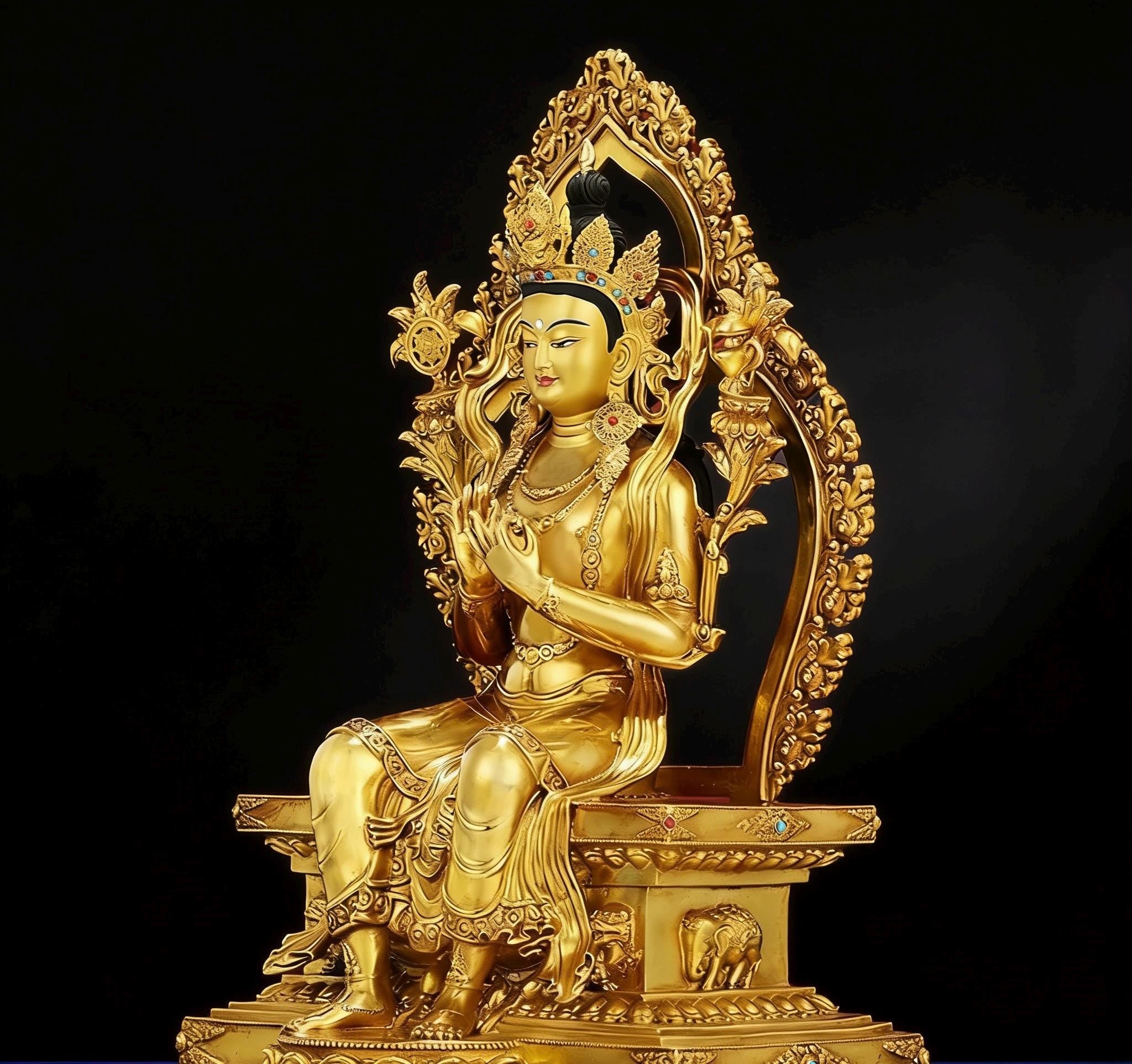 Nepalese Gilt Copper Maitreya Buddha Statue, Handcrafted Tibetan Jampa Future Buddha Sculpture, Buddhist Home Altar Decor