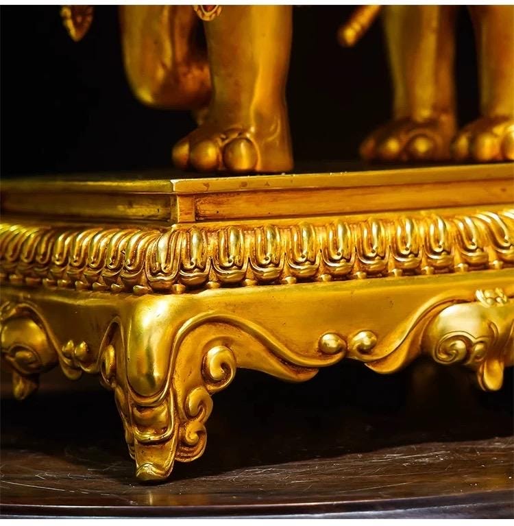 Tibetan Gilt Bronze Elephant Statues, Pair of Nepal Style Antique Elephant Ornaments, Handmade Sacred Buddhist Ritual Art, Home Decor