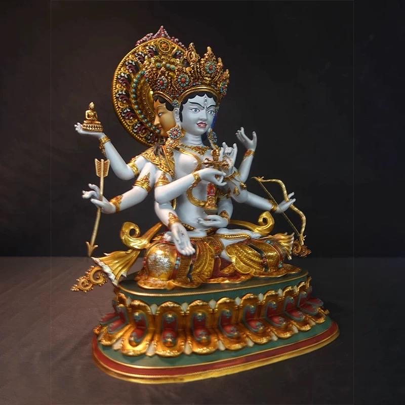 Handmade Tibetan Ushnishavijaya Statue - Nepali Painted Copper Buddha - Namgyalma Goddess for Longevity & Healing - Sacred Buddhist Art 10.6