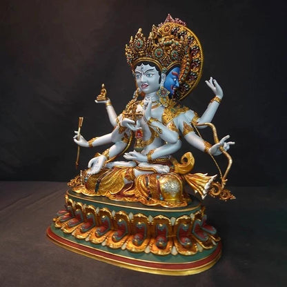 Handmade Tibetan Ushnishavijaya Statue - Nepali Painted Copper Buddha - Namgyalma Goddess for Longevity & Healing - Sacred Buddhist Art 10.6