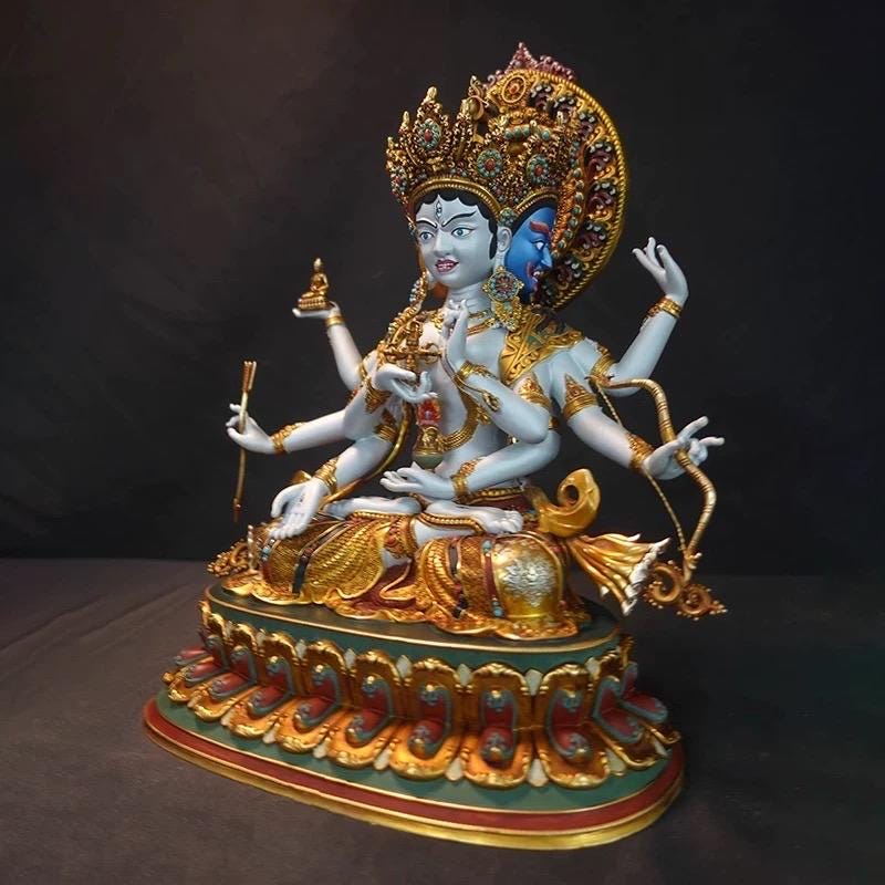 Handmade Tibetan Ushnishavijaya Statue - Nepali Painted Copper Buddha - Namgyalma Goddess for Longevity & Healing - Sacred Buddhist Art 10.6
