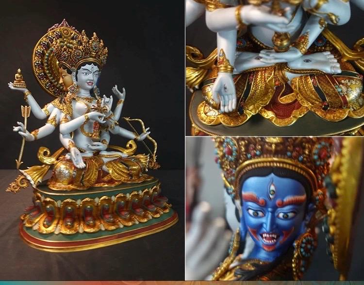 Handmade Tibetan Ushnishavijaya Statue - Nepali Painted Copper Buddha - Namgyalma Goddess for Longevity & Healing - Sacred Buddhist Art 10.6