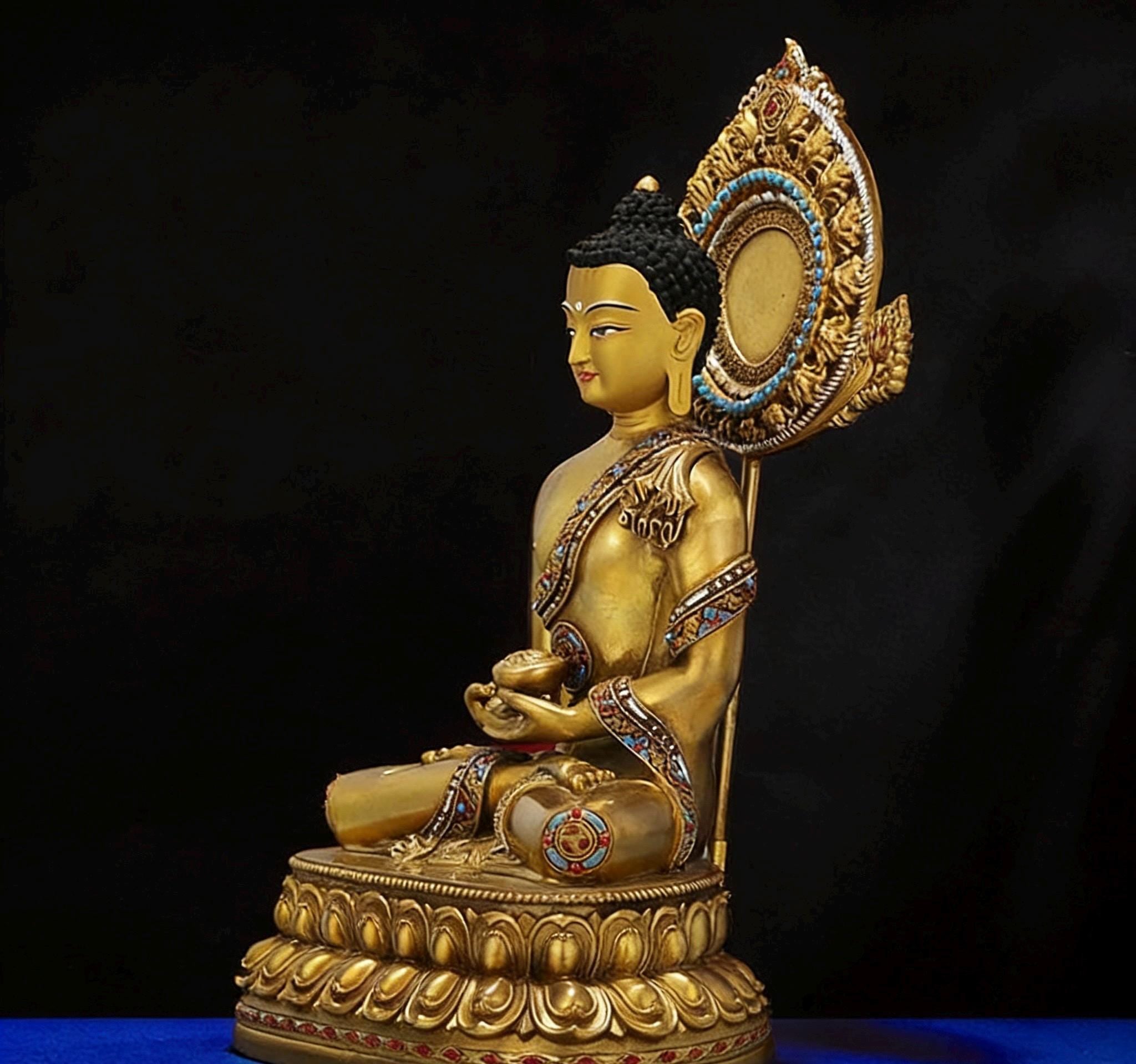 Amitabha Buddha Statue - Nepal Gilt Bronze Craft - Tibetan Buddhism Figurine, Handcrafted Medicine Buddha Ritual Decor, Spiritual Zen Gift