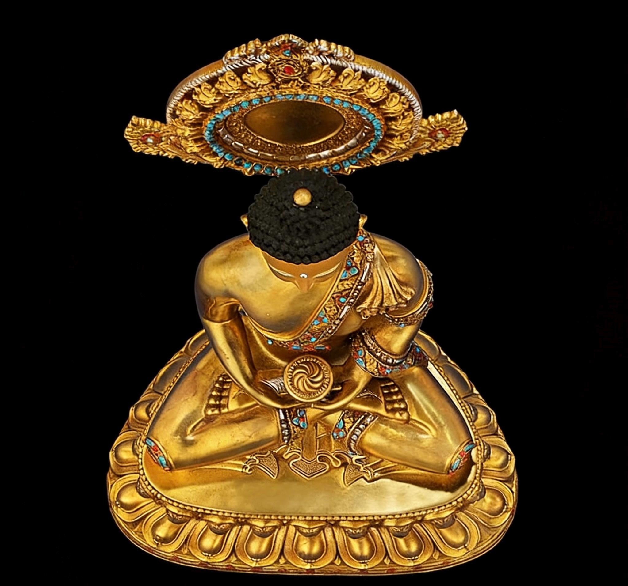 Amitabha Buddha Statue - Nepal Gilt Bronze Craft - Tibetan Buddhism Figurine, Handcrafted Medicine Buddha Ritual Decor, Spiritual Zen Gift