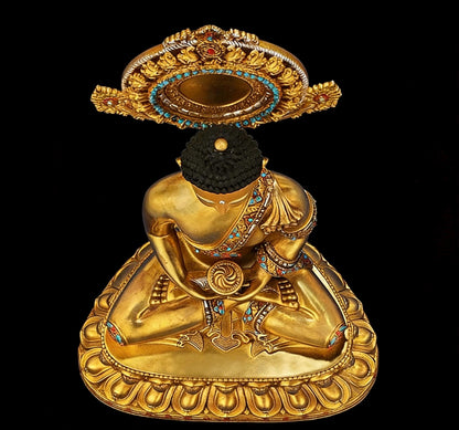 Amitabha Buddha Statue - Nepal Gilt Bronze Craft - Tibetan Buddhism Figurine, Handcrafted Medicine Buddha Ritual Decor, Spiritual Zen Gift