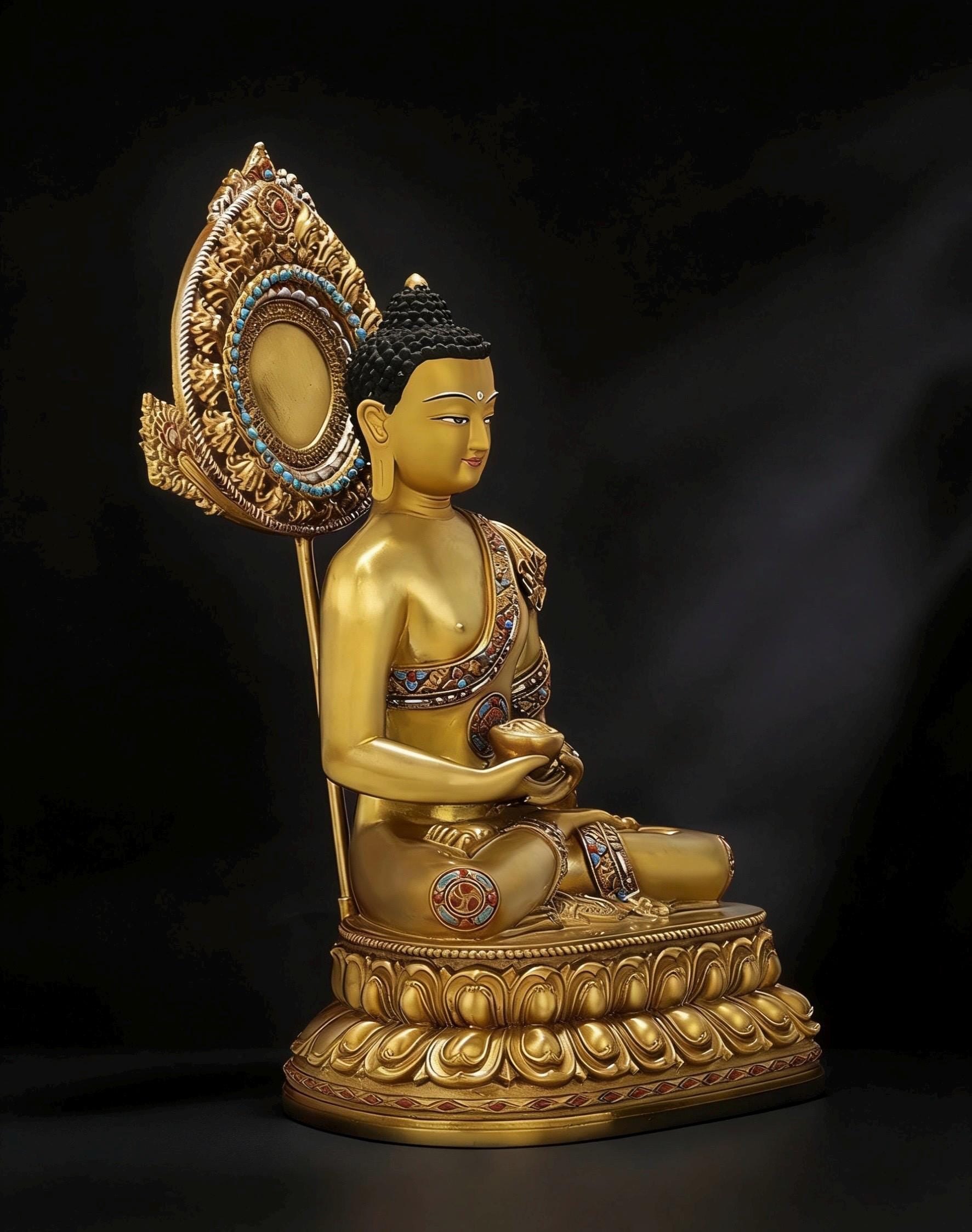 Amitabha Buddha Statue - Nepal Gilt Bronze Craft - Tibetan Buddhism Figurine, Handcrafted Medicine Buddha Ritual Decor, Spiritual Zen Gift