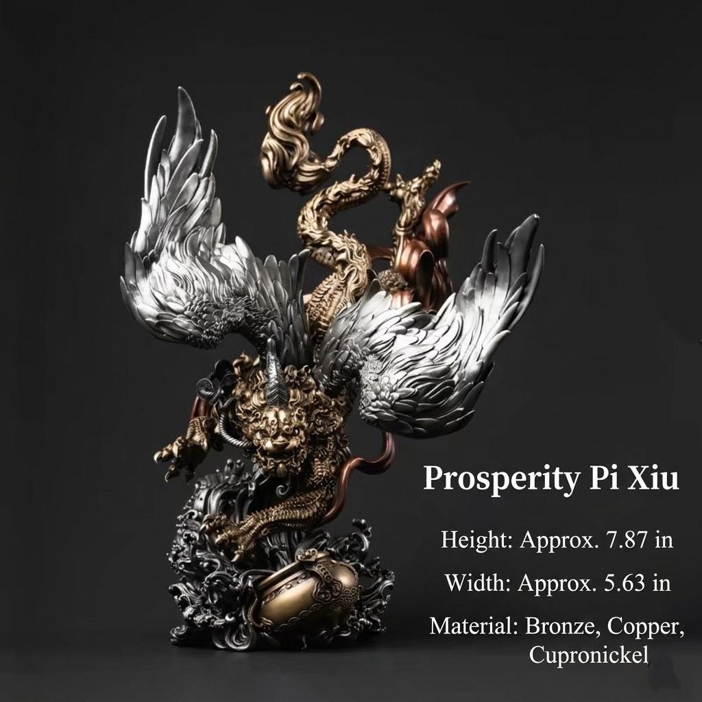 Brass Pi Xiu Figurine Feng Shui Wealth Guardian Statue, Chinese Auspicious Beast Sculpture for Office Desk Decor, Housewarming Business Gift