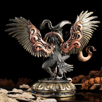 Tibetan Garuda Statue Incense Burner - Mythical Bird Brazen Sculpture, Three-Tone Copper Decor, Spiritual Desk Ornament