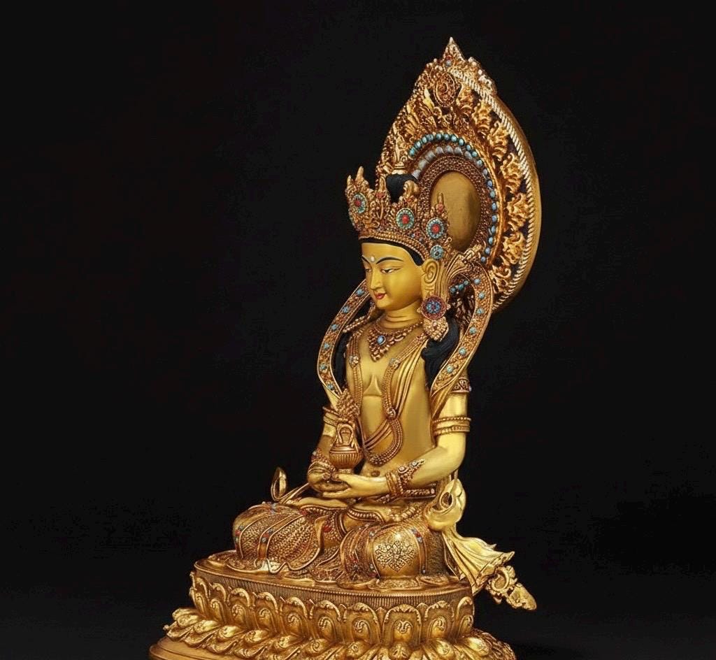 Amitayus Buddha Statue Nepal Gold Gilt Copper Long Life Buddha Statue Tibetan Buddhist Decor Buddha for Altar Home Meditation 10.6"-21.6"