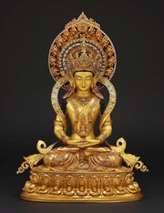 Amitayus Buddha Statue Nepal Gold Gilt Copper Long Life Buddha Statue Tibetan Buddhist Decor Buddha for Altar Home Meditation 10.6"-21.6"