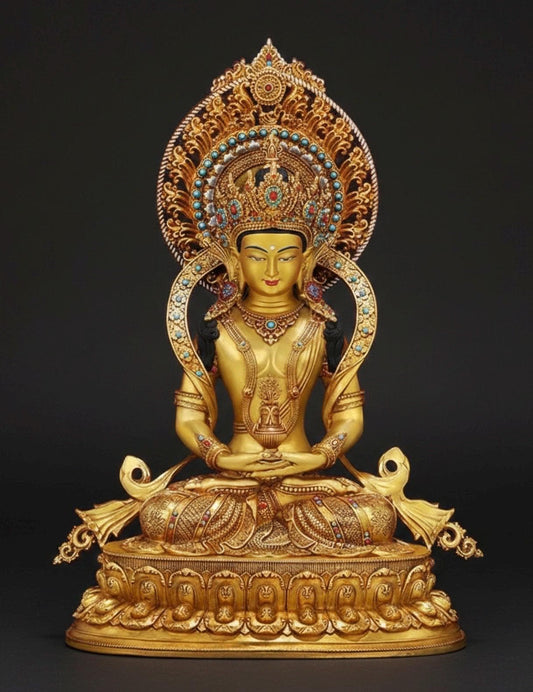 Amitayus Buddha Statue Nepal Gold Gilt Copper Long Life Buddha Statue Tibetan Buddhist Decor Buddha for Altar Home Meditation 10.6"-21.6"