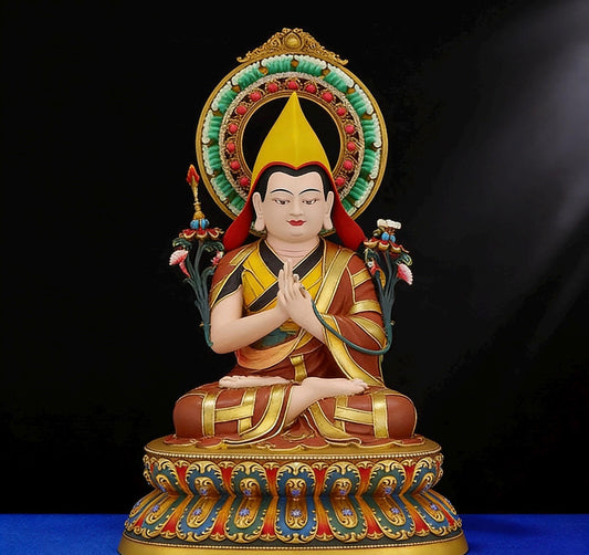 Hand-Painted Je Tsongkhapa Statue - Nepal Craft Copper Tibetan Buddha Figurine for Home Altar, Buddhist Art Decor, Gelug Founder