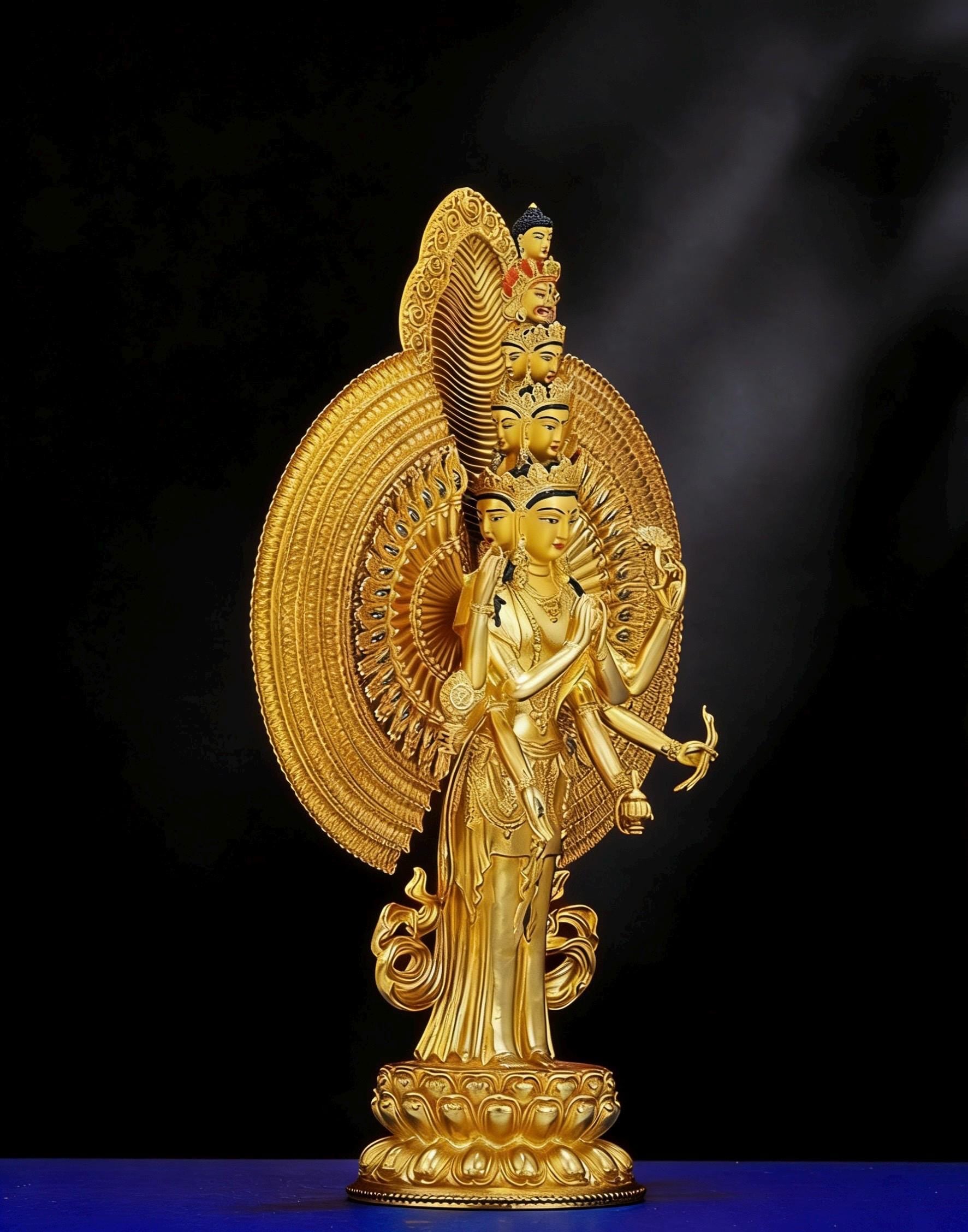 Gilt Bronze Thousand-Armed Avalokiteshvara Statue, Nepal Craft Guanyin Buddha, Bodhisattva of Compassion, Tibetan Buddhist Decor
