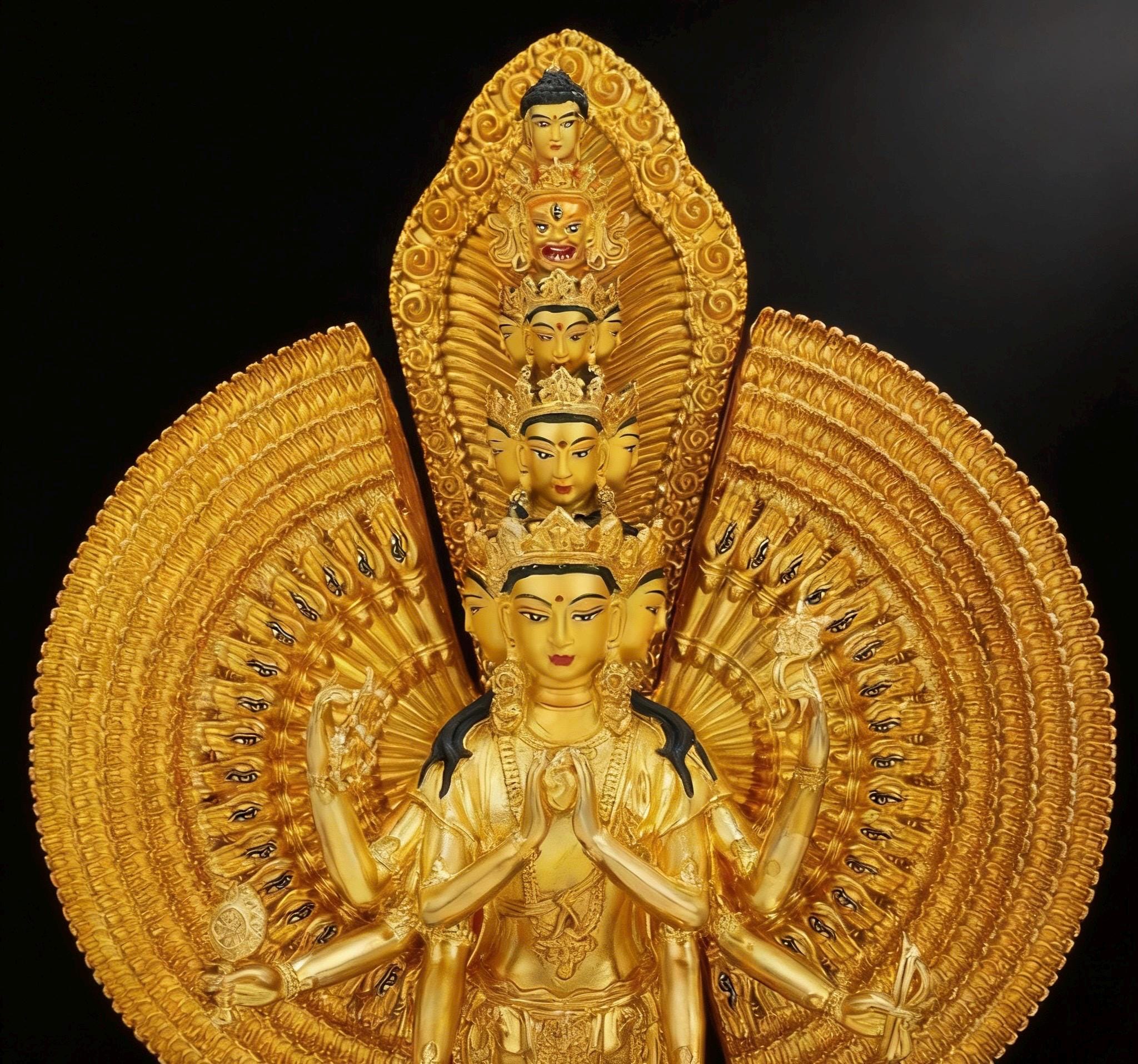 Gilt Bronze Thousand-Armed Avalokiteshvara Statue, Nepal Craft Guanyin Buddha, Bodhisattva of Compassion, Tibetan Buddhist Decor