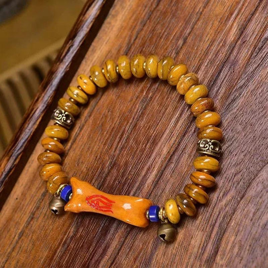 Tibetan Yak Bone Medicine Bead Bracelet, Green Agate Netsuke & Turquoise, Mala Beads, Hand-Carved Prayer Beads, Healing Jewelry, Zen Gift