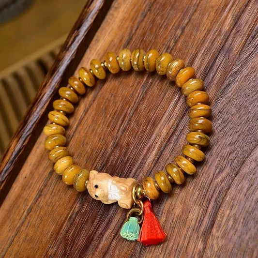 Tibetan Yak Bone Medicine Bead Bracelet, Green Agate Netsuke & Turquoise, Mala Beads, Hand-Carved Prayer Beads, Healing Jewelry, Zen Gift