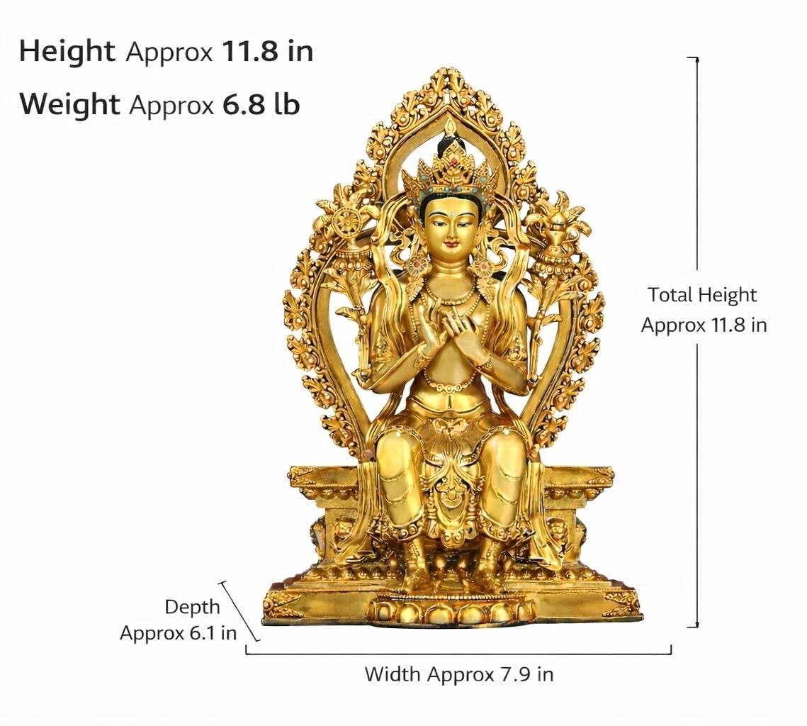 Nepalese Gilt Copper Maitreya Buddha Statue, Handcrafted Tibetan Jampa Future Buddha Sculpture, Buddhist Home Altar Decor