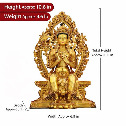 Nepalese Gilt Copper Maitreya Buddha Statue, Handcrafted Tibetan Jampa Future Buddha Sculpture, Buddhist Home Altar Decor
