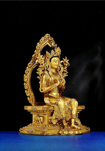 Nepalese Gilt Copper Maitreya Buddha Statue, Handcrafted Tibetan Jampa Future Buddha Sculpture, Buddhist Home Altar Decor