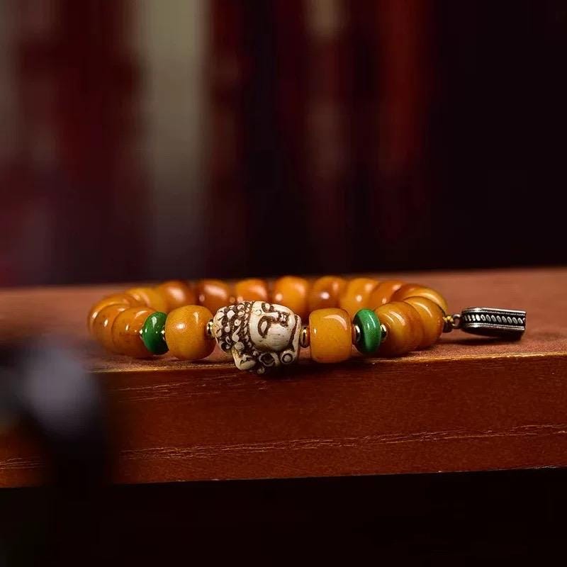 Handmade Tibetan Yak Bone Beads Bracelet, Vintage Mala Barrel Beads Wristband, Retro Tibetan Style Jewelry, Unisex Ethnic Boho Amulet Gift