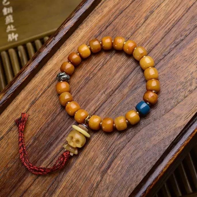 Handmade Tibetan Yak Bone Beads Bracelet, Vintage Mala Barrel Beads Wristband, Retro Tibetan Style Jewelry, Unisex Ethnic Boho Amulet Gift