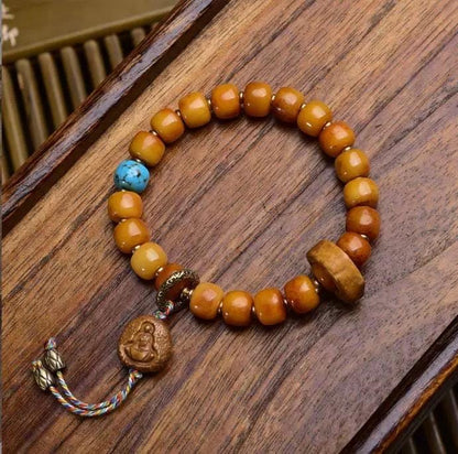 Handmade Tibetan Yak Bone Beads Bracelet, Vintage Mala Barrel Beads Wristband, Retro Tibetan Style Jewelry, Unisex Ethnic Boho Amulet Gift