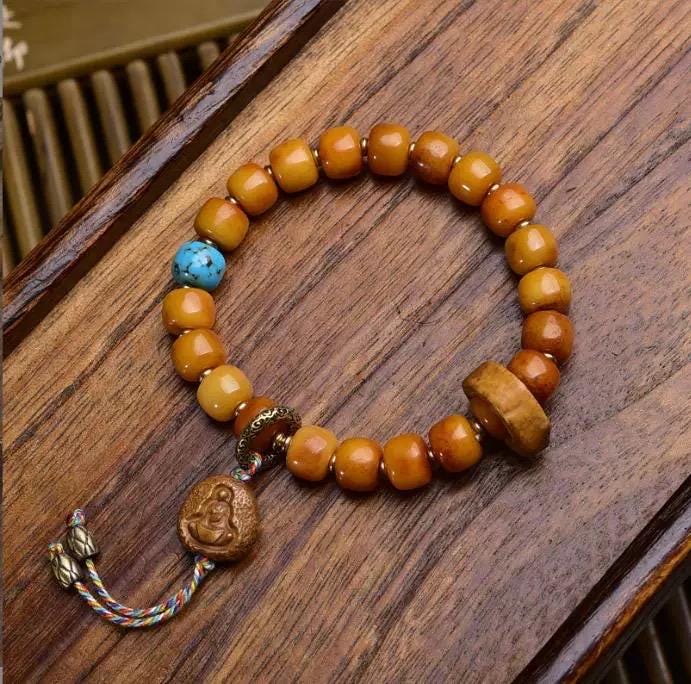 Handmade Tibetan Yak Bone Beads Bracelet, Vintage Mala Barrel Beads Wristband, Retro Tibetan Style Jewelry, Unisex Ethnic Boho Amulet Gift
