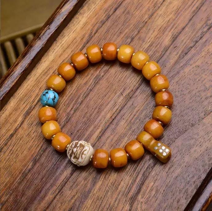 Handmade Tibetan Yak Bone Beads Bracelet, Vintage Mala Barrel Beads Wristband, Retro Tibetan Style Jewelry, Unisex Ethnic Boho Amulet Gift