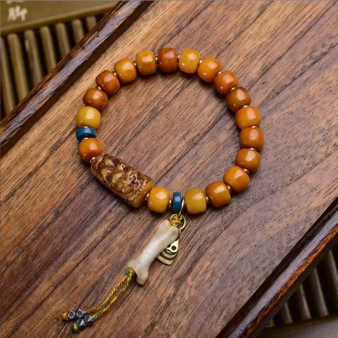 Handmade Tibetan Yak Bone Beads Bracelet, Vintage Mala Barrel Beads Wristband, Retro Tibetan Style Jewelry, Unisex Ethnic Boho Amulet Gift