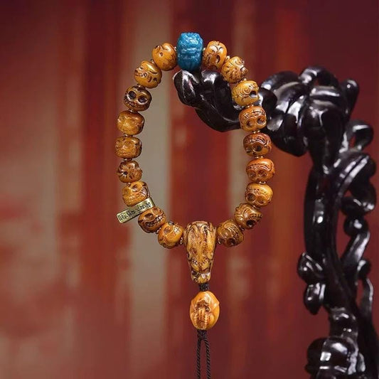 Handmade Tibetan Yak Bone Beads Bracelet, Vintage Mala Barrel Beads Wristband, Retro Tibetan Style Jewelry, Unisex Ethnic Boho Amulet Gift