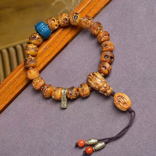 Handmade Tibetan Yak Bone Beads Bracelet, Vintage Mala Barrel Beads Wristband, Retro Tibetan Style Jewelry, Unisex Ethnic Boho Amulet Gift
