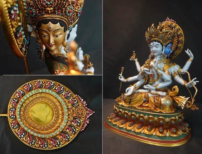 Handmade Tibetan Ushnishavijaya Statue - Nepali Painted Copper Buddha - Namgyalma Goddess for Longevity & Healing - Sacred Buddhist Art 10.6