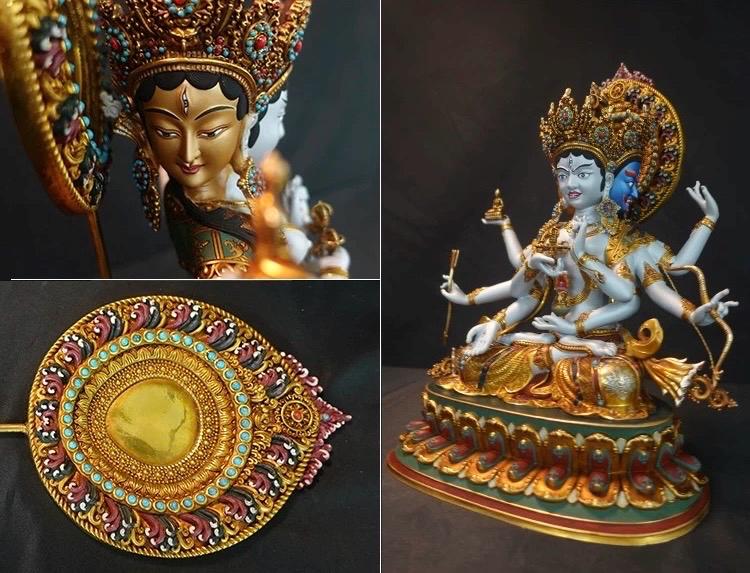Handmade Tibetan Ushnishavijaya Statue - Nepali Painted Copper Buddha - Namgyalma Goddess for Longevity & Healing - Sacred Buddhist Art 10.6