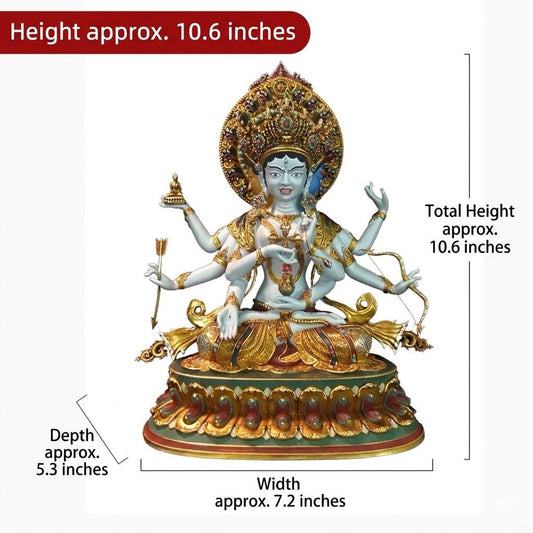 Handmade Tibetan Ushnishavijaya Statue - Nepali Painted Copper Buddha - Namgyalma Goddess for Longevity & Healing - Sacred Buddhist Art 10.6