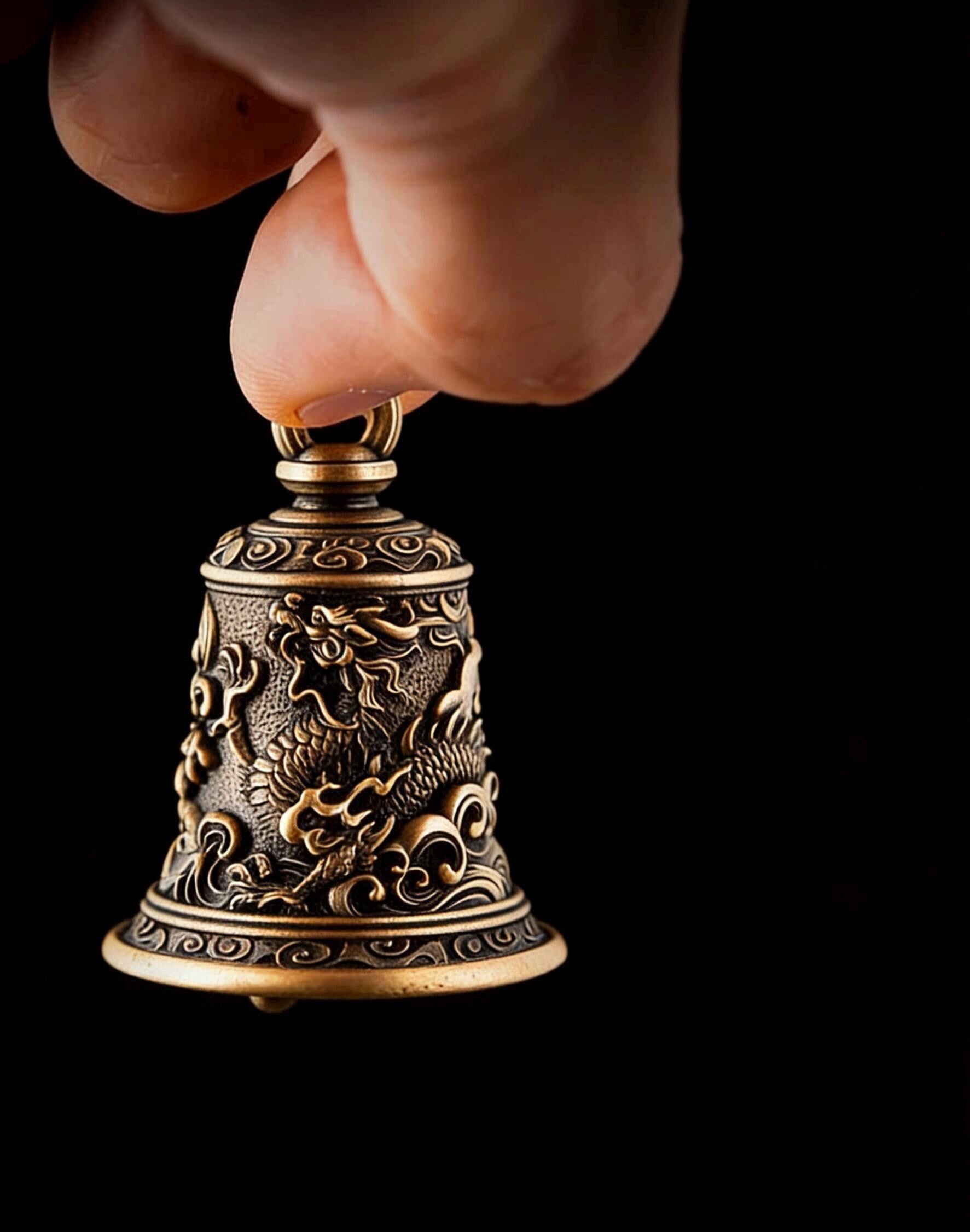 Brass Dragon Bell Pendant: Tibetan Buddhist Amulet Necklace