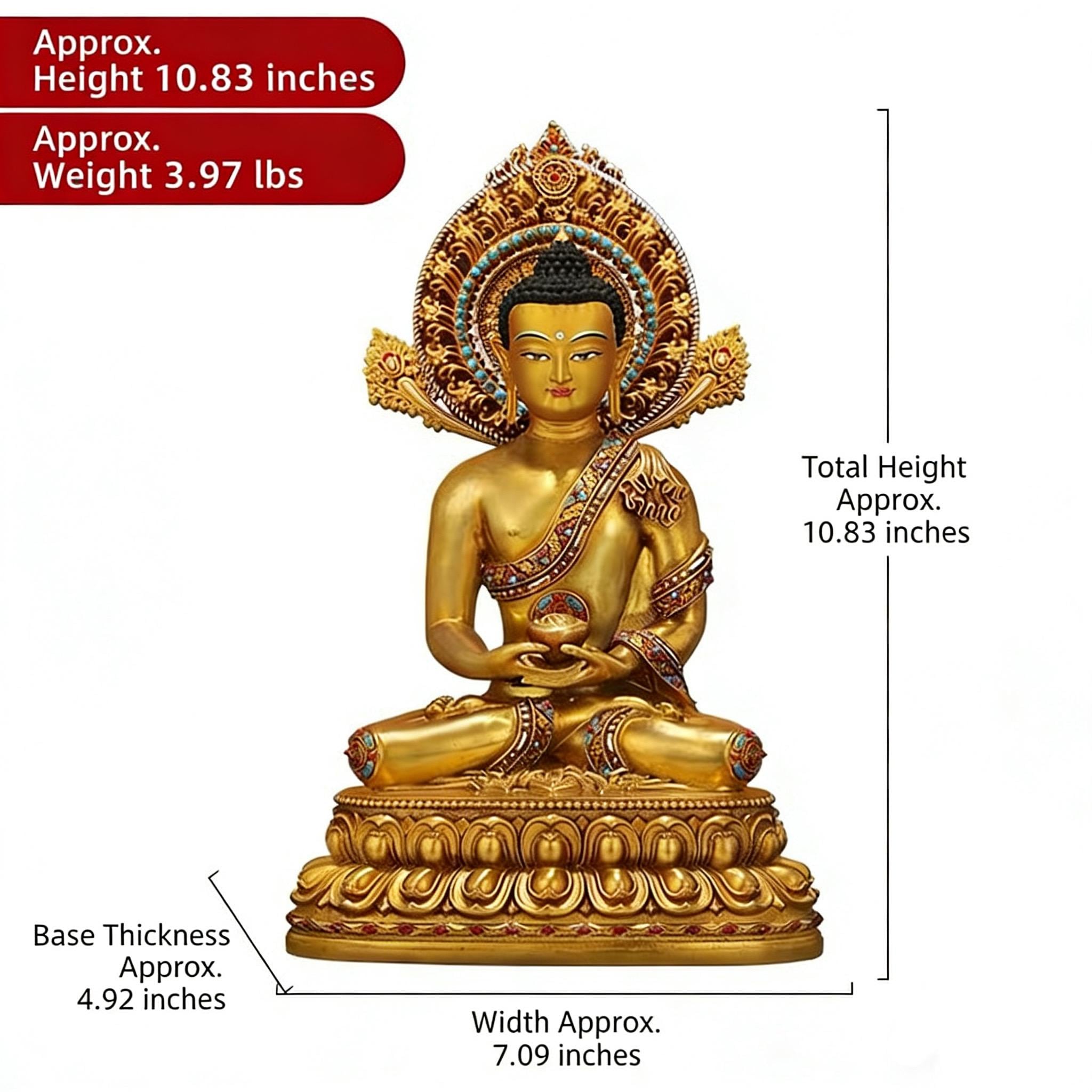 Amitabha Buddha Statue - Nepal Gilt Bronze Craft - Tibetan Buddhism Figurine, Handcrafted Medicine Buddha Ritual Decor, Spiritual Zen Gift
