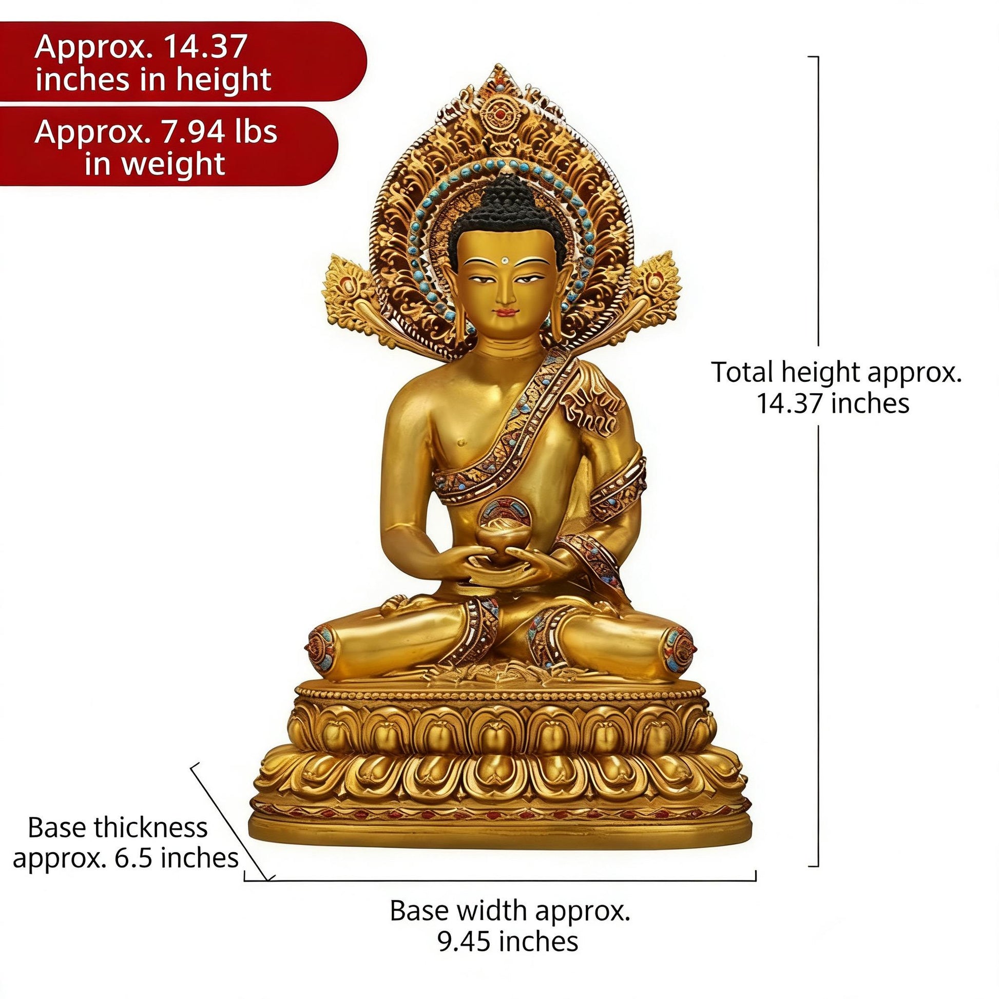 Amitabha Buddha Statue - Nepal Gilt Bronze Craft - Tibetan Buddhism Figurine, Handcrafted Medicine Buddha Ritual Decor, Spiritual Zen Gift