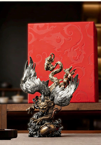 Brass Pi Xiu Figurine Feng Shui Wealth Guardian Statue, Chinese Auspicious Beast Sculpture for Office Desk Decor, Housewarming Business Gift