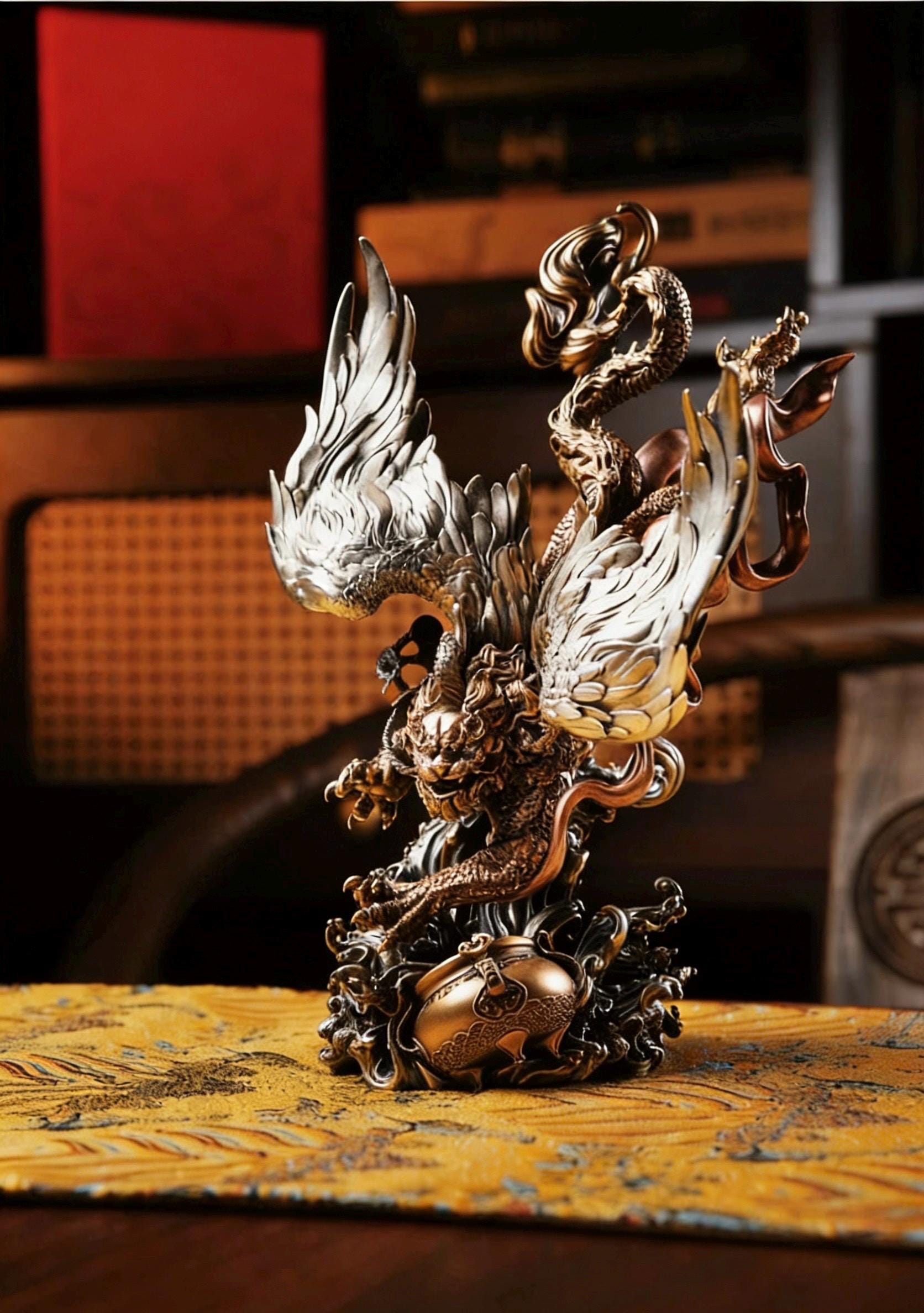 Brass Pi Xiu Figurine Feng Shui Wealth Guardian Statue, Chinese Auspicious Beast Sculpture for Office Desk Decor, Housewarming Business Gift