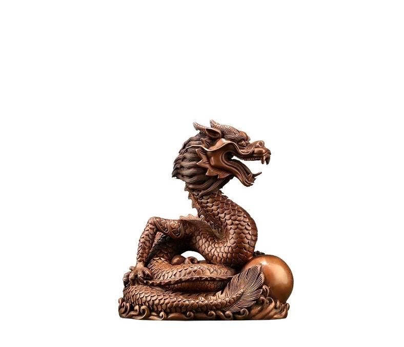 Handmade Pure Copper Dragon Statue - Chinese Bronze Jiao-Long Sculpture, Zen Home Office Decor, Feng Shui Figurine for Wealth & Protection